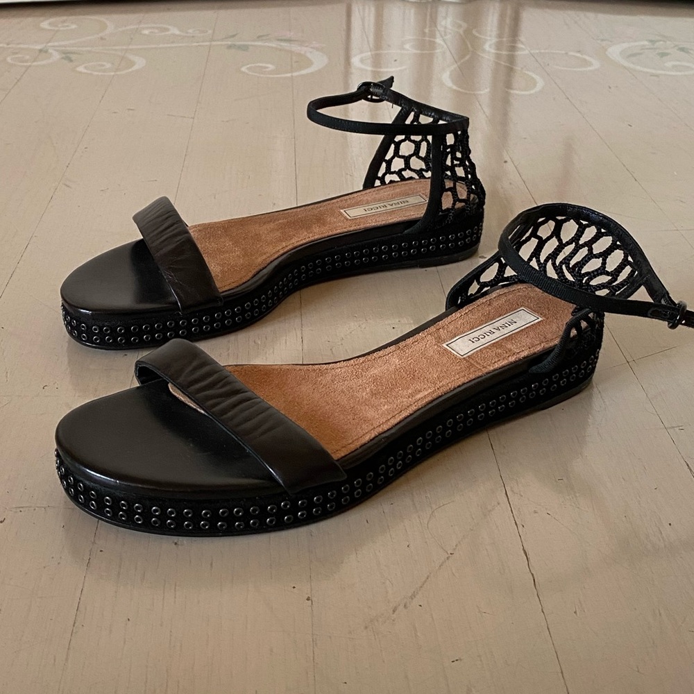 Nina Ricci Black Leather and Suede Sandals